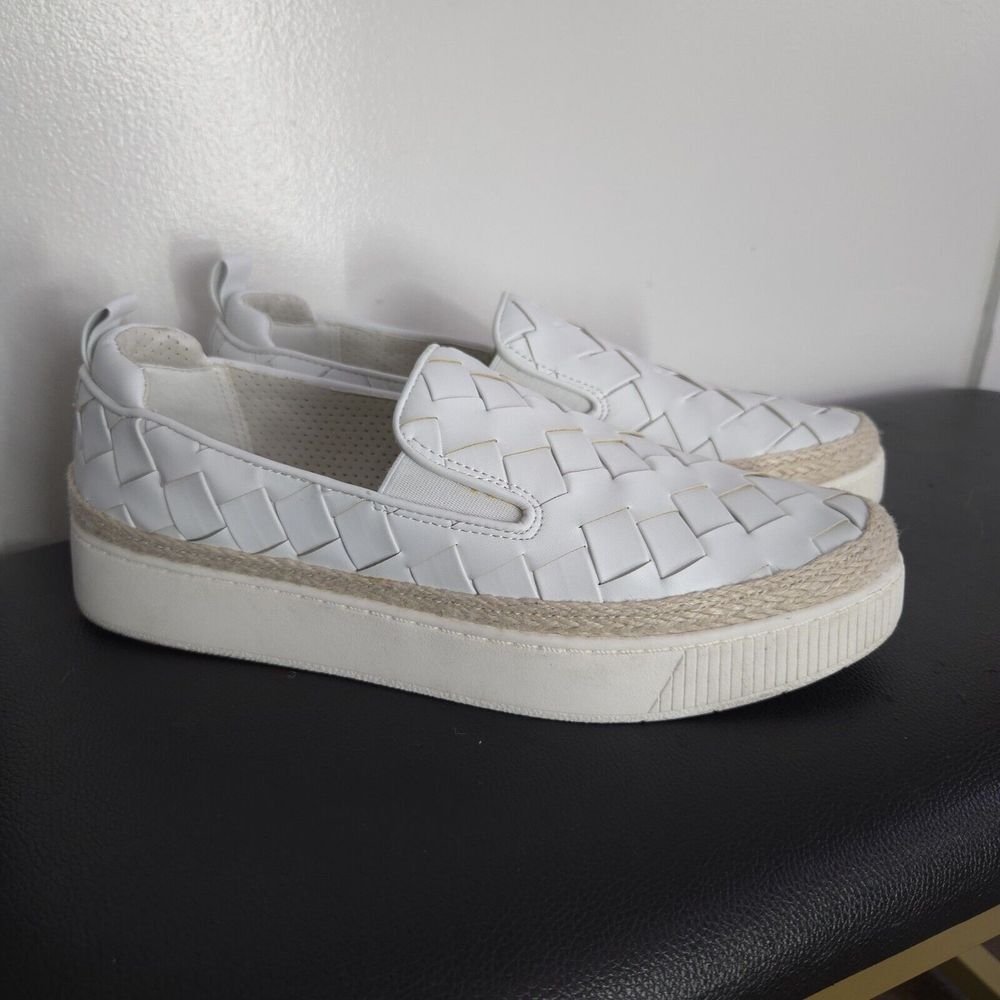 Franco‎ Sarto Platform Shoes Hydee White Basket Weave Loafers Shoes Womens Sz 9